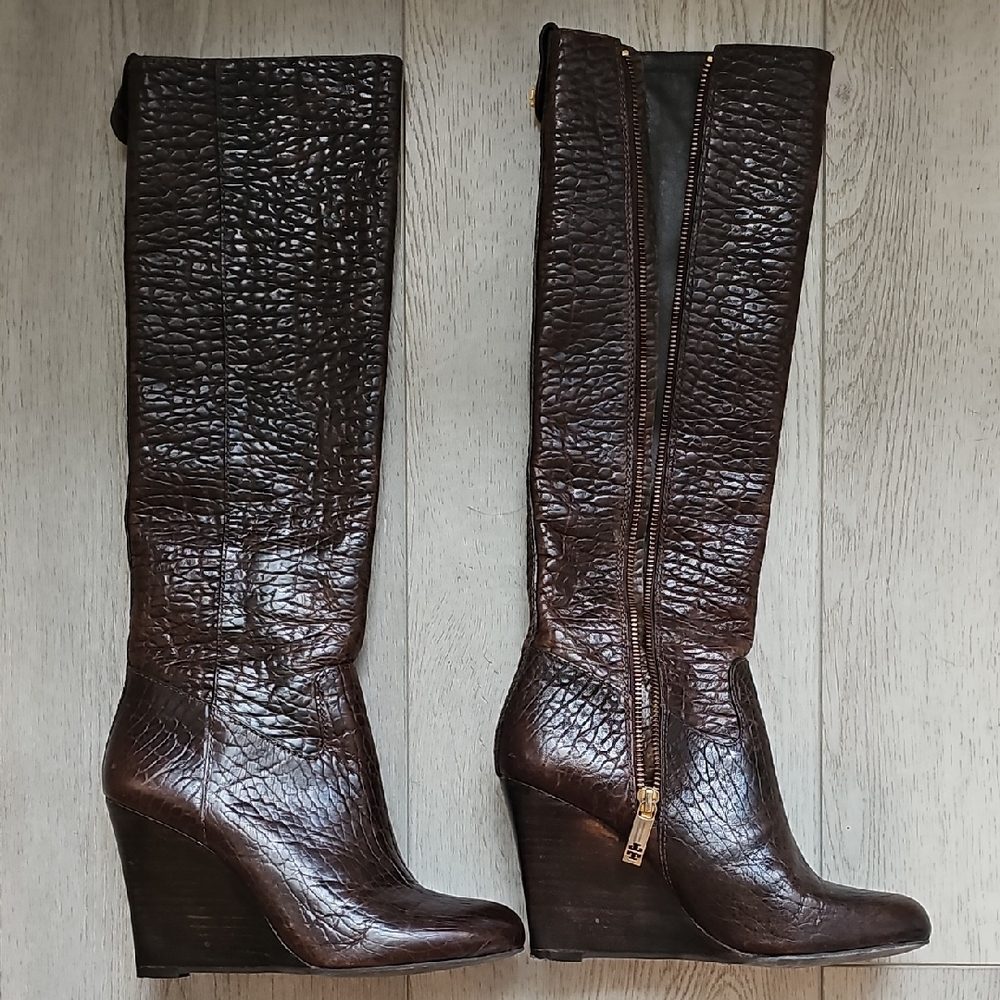 Tory Burch Brown Wedge Knee-High Boots